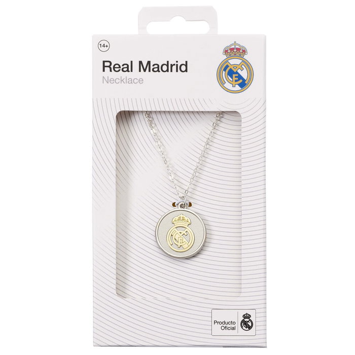 THE CARAT SHOP - Collier officiel Real Madrid avec pendentif métal argenté et écusson doré - 40 cm ajustable - Zinc THE CARAT SHOP - Collier officiel Real Madrid avec pendentif métal argenté et écusson doré - 40 cm ajustable - Zinc