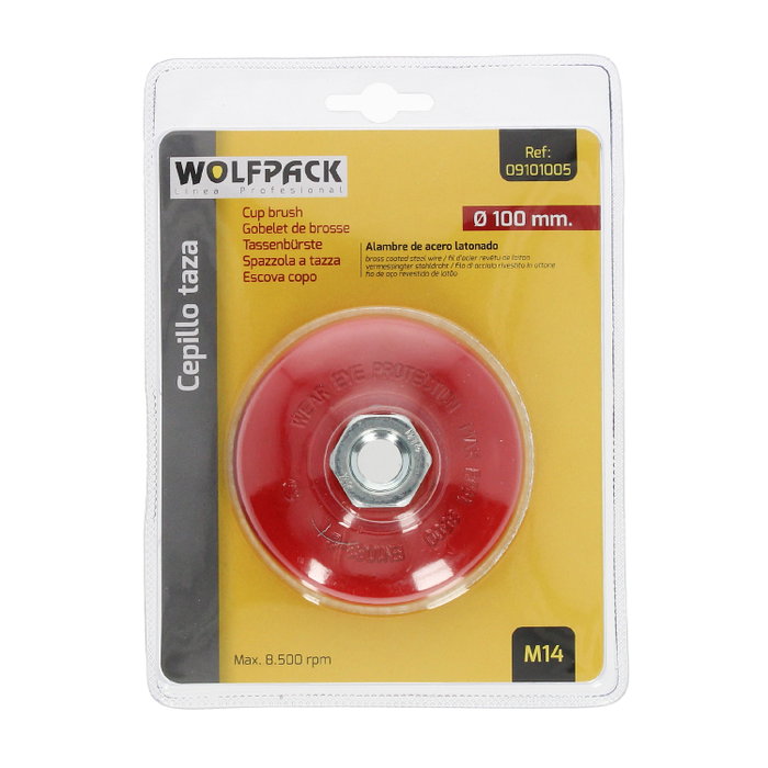 WOLFPACK LINEA PROFESIONAL Cepillo de type tasse en acier laitonné, Ø 100 mm, M14 WOLFPACK LINEA PROFESIONAL Cepillo de type tasse en acier laitonné, Ø 100 mm, M14