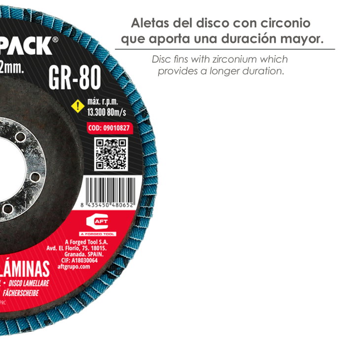 WOLFPACK LINEA PROFESIONAL Disco Lamina Lija Circon Plus 115x22 mm grain 80
