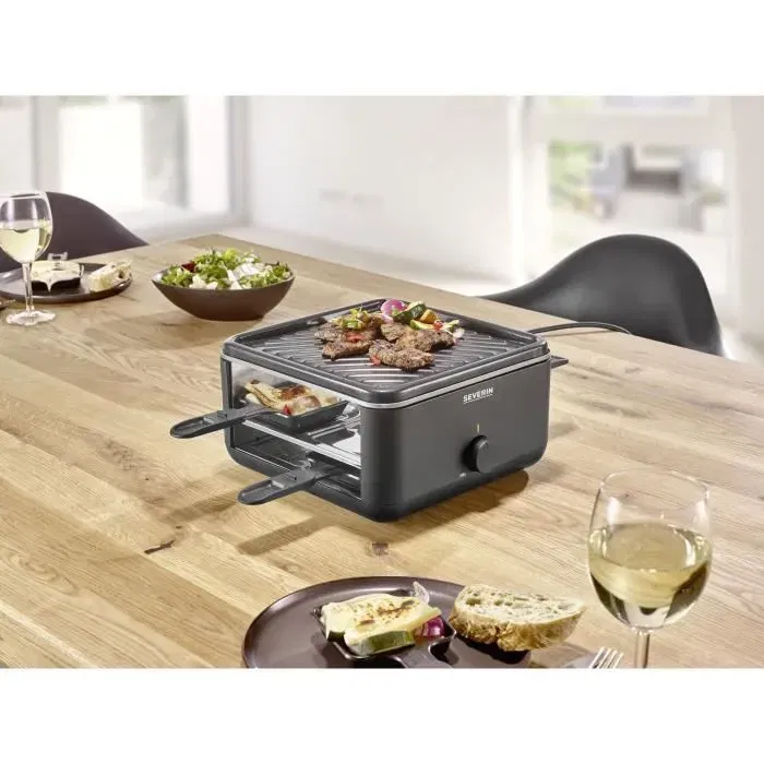Severin RG2360 Appareil à raclette compact 4 personnes, plaque 24x24 cm antiadhésive, 800 W, poêlons extra profonds 20 mm