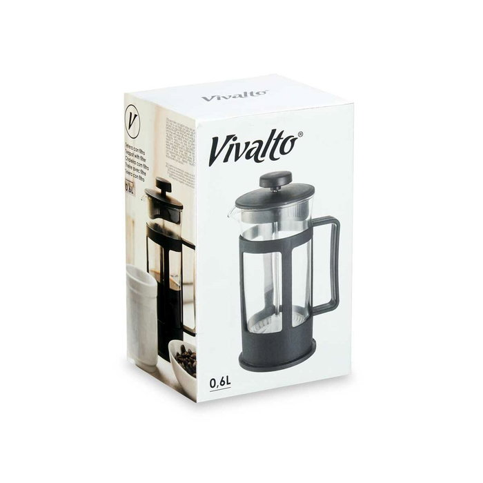 VIVALTO Théière en Verre et Plastique 600ml Noir-Transparent