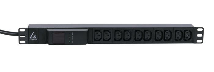 Lanview - Bande d'alimentation pour rack 19" 1U avec ampèremètre - 10 prises C13, câble 3m, prise Commando 16A