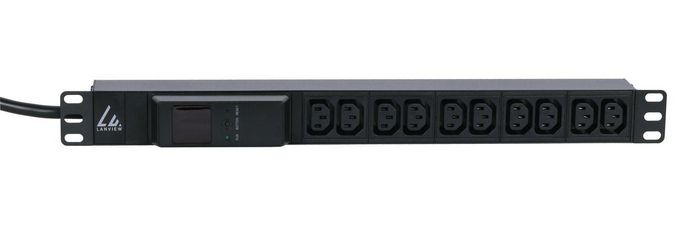 Lanview - Bande d'alimentation pour rack 19" 1U avec ampèremètre - 10 prises C13, câble 3m, prise Commando 16A