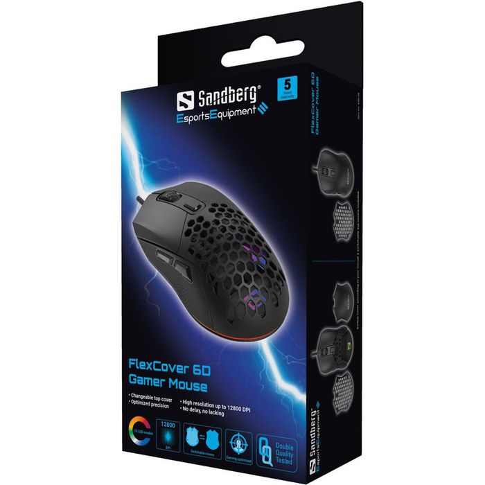 Sandberg FlexCover 6D Souris Gaming avec 12800 DPI, Design Interchangeable et Rétroéclairage LED Sandberg FlexCover 6D Souris Gaming avec 12800 DPI, Design Interchangeable et Rétroéclairage LED