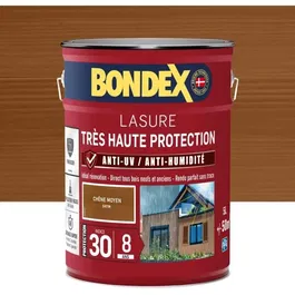 Bondex - Lasure Extérieure Très Haute Protection 8 ans, Indice UV 30, pour Bois de Chêne Moyen, Finition Satin, Pot de 5 Litres
