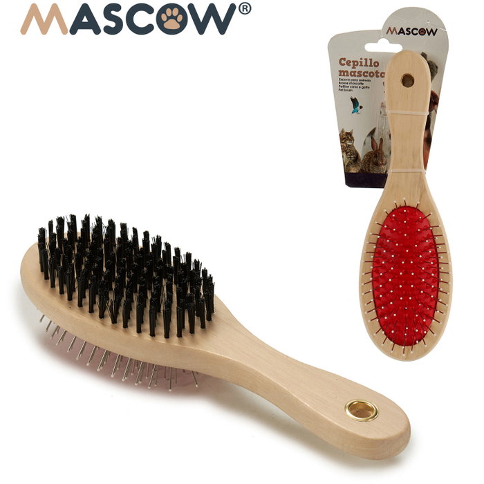 Mascow Brosse Double Pour Animaux Poils Durs et Souples, Manche en Bois 22x5x7 cm Marron Noir Rouge (Set de 24) Mascow Brosse Double Pour Animaux Poils Durs et Souples, Manche en Bois 22x5x7 cm Marron Noir Rouge (Set de 24)