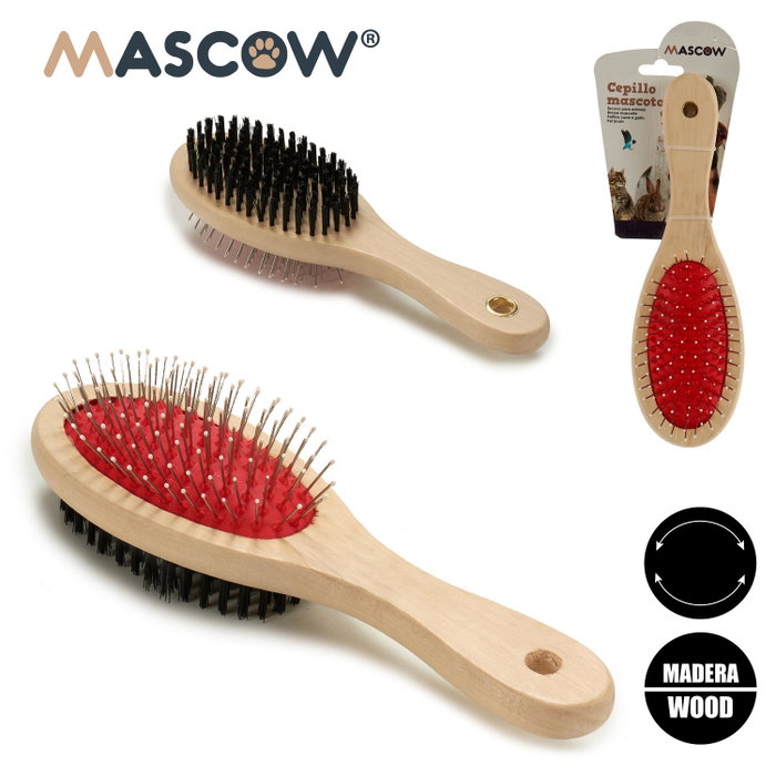 Mascow Brosse Double Pour Animaux Poils Durs et Souples, Manche en Bois 22x5x7 cm Marron Noir Rouge (Set de 24) Mascow Brosse Double Pour Animaux Poils Durs et Souples, Manche en Bois 22x5x7 cm Marron Noir Rouge (Set de 24)
