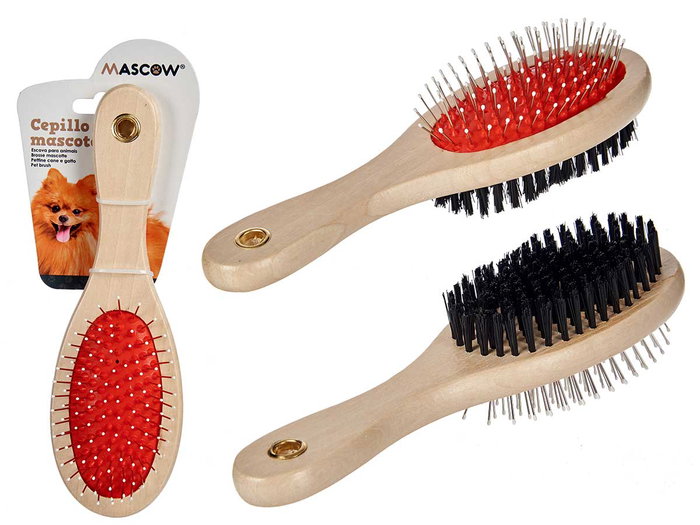 Mascow Brosse Double Pour Animaux Poils Durs et Souples, Manche en Bois 22x5x7 cm Marron Noir Rouge (Set de 24) Mascow Brosse Double Pour Animaux Poils Durs et Souples, Manche en Bois 22x5x7 cm Marron Noir Rouge (Set de 24)