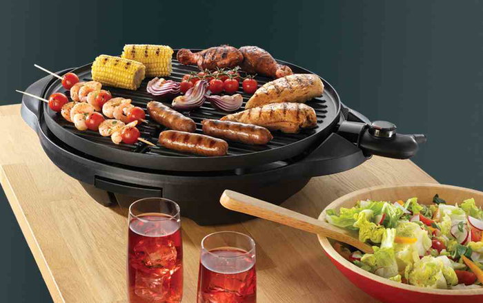 Russell Hobbs 22460-56 Grill électrique pour intérieur et extérieur George Foreman avec plaque antiadhésive grande et système d'évacuation des graisses