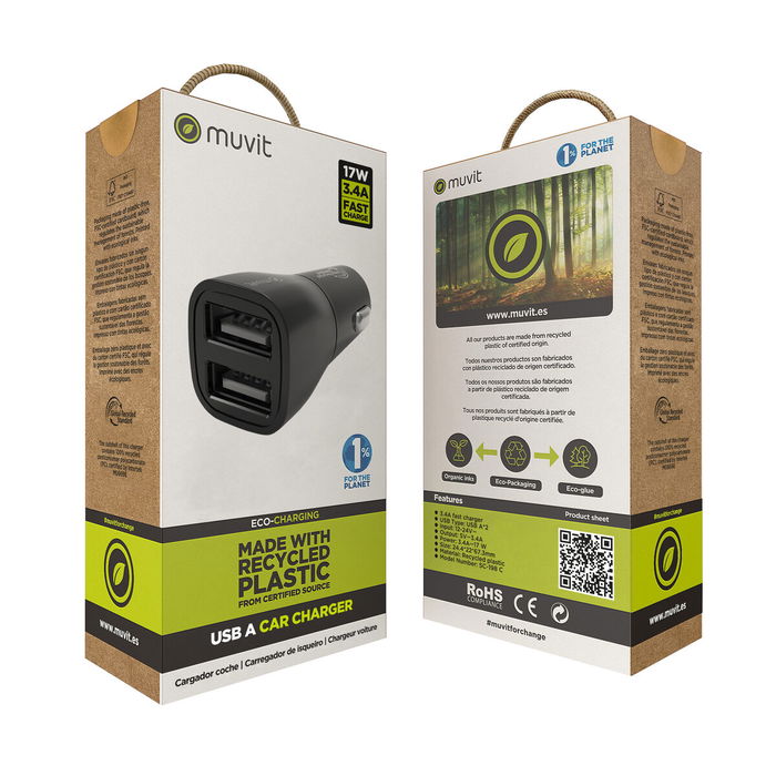 Chargeur de voiture Muvit for Change Noir