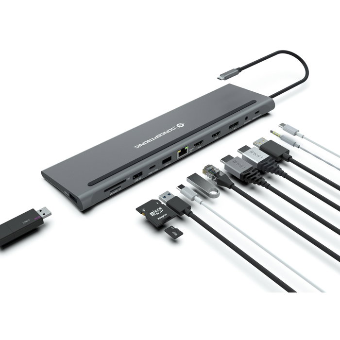 Conceptronic DONN17G Station d'accueil 12-en-1 USB-C Gris Conceptronic DONN17G Station d'accueil 12-en-1 USB-C Gris