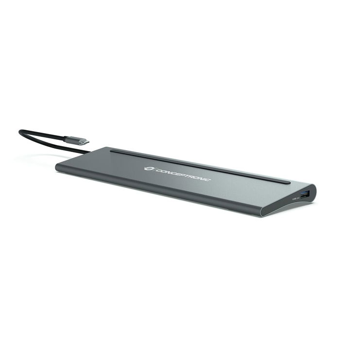Conceptronic DONN17G Dock USB-C 12-en-1 avec 2x HDMI, 3x USB-A, Port Ethernet Gigabit, 100W, Lecteur de Cartes SD/MicroSD, 4K 60Hz, Gris
