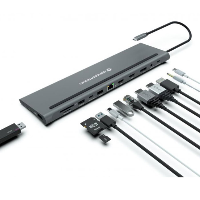 Conceptronic DONN17G Station d'accueil USB-C 12 en 1 USB 3.2 Gen 1 HDMI DisplayPort PD 100W GbE Noir Conceptronic DONN17G Station d'accueil USB-C 12 en 1 USB 3.2 Gen 1 HDMI DisplayPort PD 100W GbE Noir