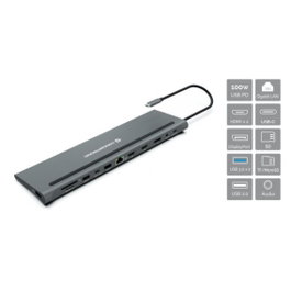 Conceptronic DONN17G Station d'accueil USB-C 12 en 1 USB 3.2 Gen 1 HDMI DisplayPort PD 100W GbE Noir