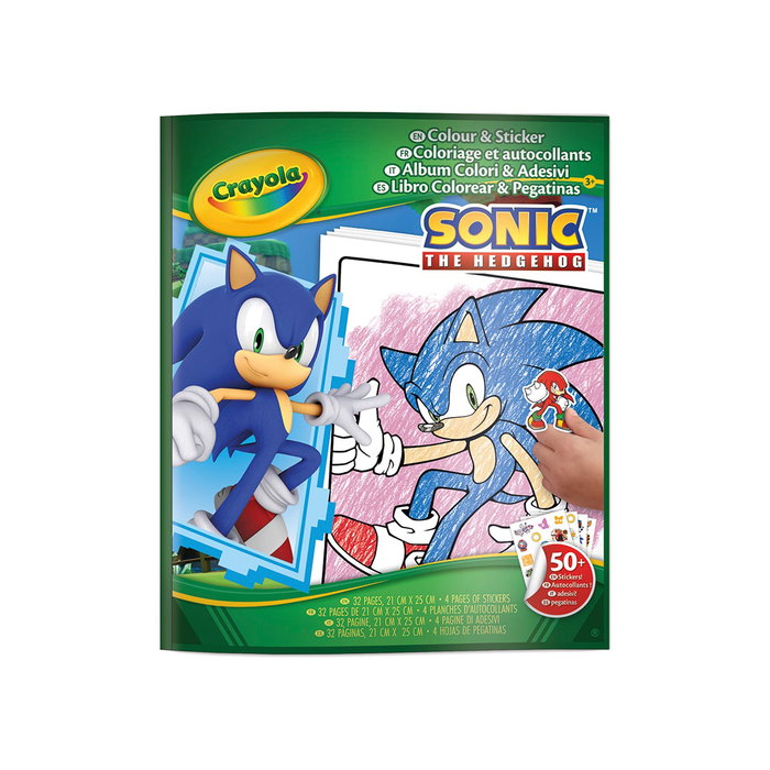 Crayola - Album de Coloriage avec Stickers Sonic 04-0898 - Album à Pages à Colorier et Compléter avec 4 Feuilles d'Adhésifs - À Partir de 3 Ans