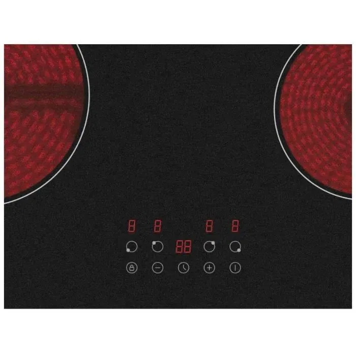 Oceanic Table de Cuisson Vitrocéramique Encastrable 4 Foyers avec Touches Sensitives - Noir - 59 cm