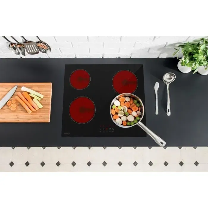 Oceanic Table de Cuisson Vitrocéramique Encastrable 4 Foyers avec Touches Sensitives - Noir - 59 cm