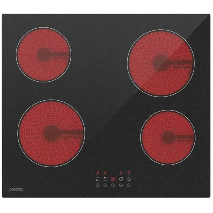 Oceanic Table de Cuisson Vitrocéramique Encastrable 4 Foyers avec Touches Sensitives - Noir - 59 cm