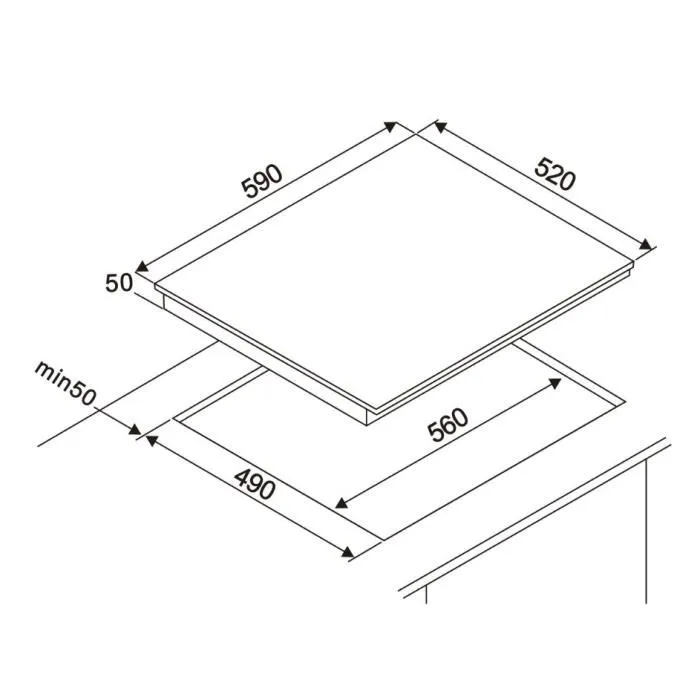 Oceanic Table de Cuisson Vitrocéramique Encastrable 4 Foyers avec Touches Sensitives - Noir - 59 cm