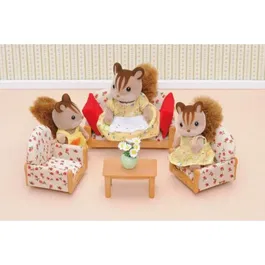 Sylvanian Families Ensemble Salon de Poupées : Canapé, 2 Fauteuils, Table Basse avec Accessoires pour Filles 4 ans et Plus