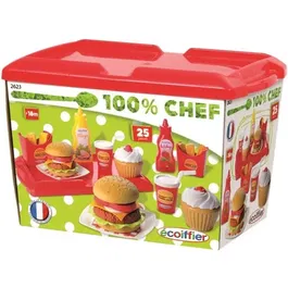 Ecoiffier - Set Chef Hamburger, Cuisine Jouet pour Enfants avec Plateau, Burgers, Frites, Sodas, Cupcakes, Reproduction Fidèle d'Ustensiles, Jeu d'Imitation, Fabriqué en France