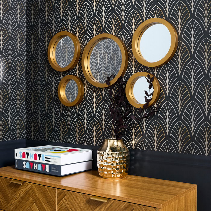Home Deco Factory Ensemble de 5 Miroirs Dorés Ronds