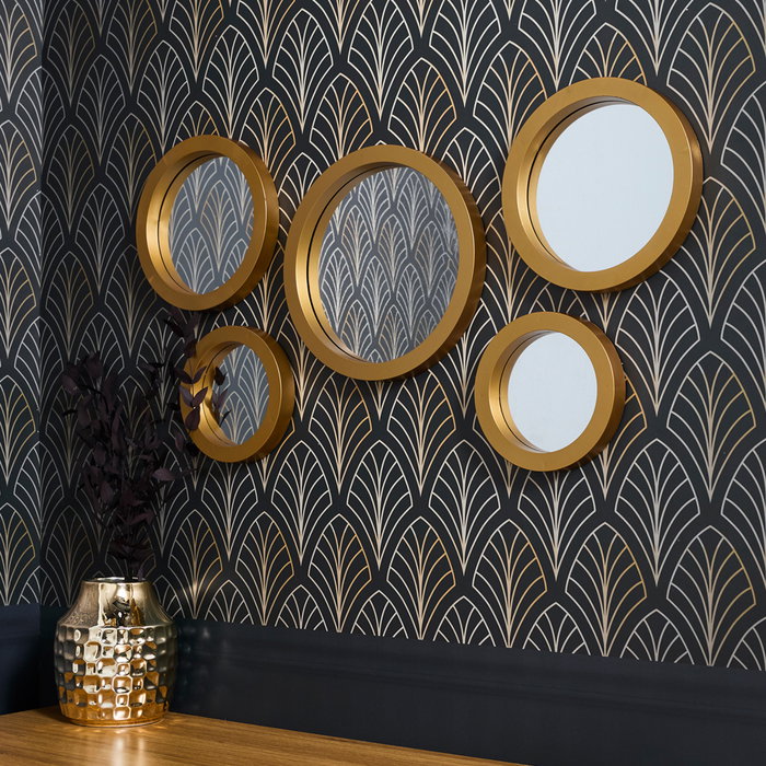 Home Deco Factory Ensemble de 5 Miroirs Dorés Ronds