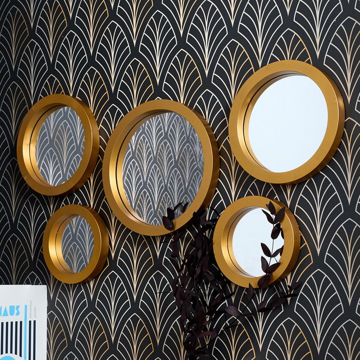 Home Deco Factory Ensemble de 5 Miroirs Dorés Ronds