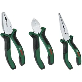 Bosch - Set de 3 pinces pour bricolage et jardinage : pince universelle, pince à bec long et pince coupante diagonale ergonomiques et endurantes