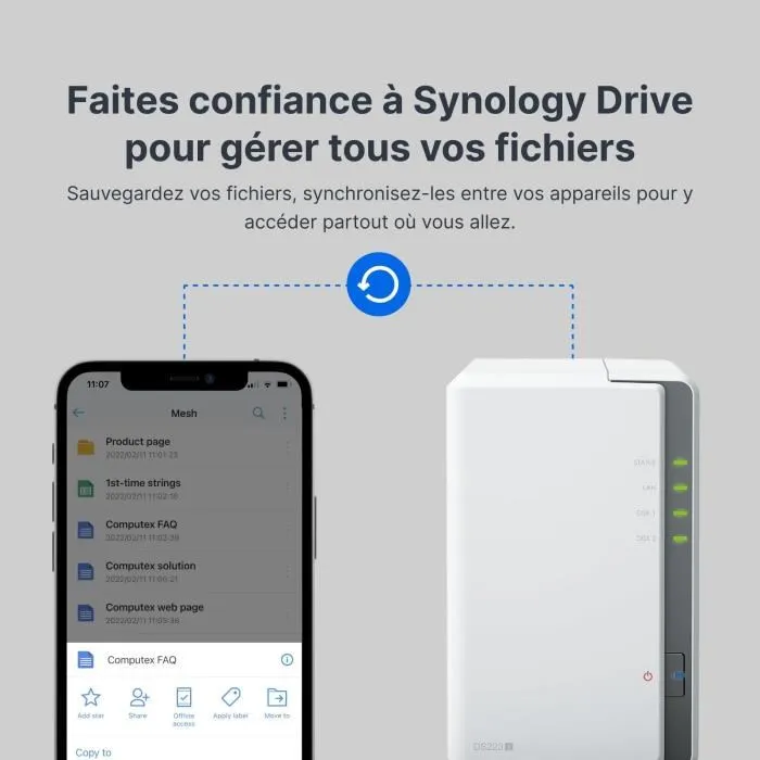 Synology DS223J - Serveur NAS 2 baies - Compatible SATA 6Gb/s et RAID 1 - Stockage et partage de données - Mémoire 1 Go