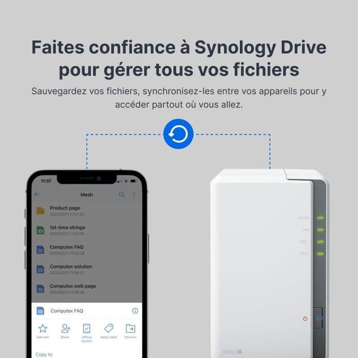Synology DS223j Serveur NAS 2 baies Blanc
