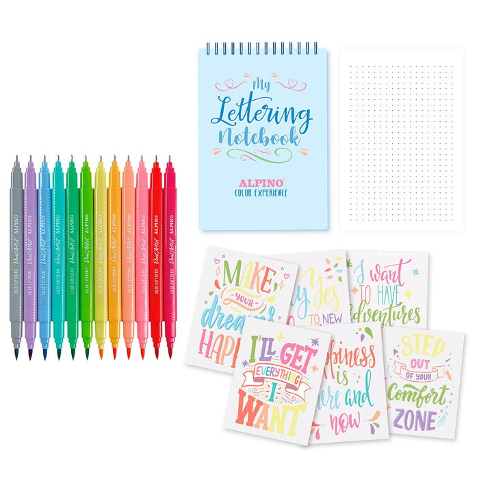 Alpino Kit Lettering Color Experience - 12 Marqueurs Doubles Pastel, Cahier de Lettering et Guide d'Initiation