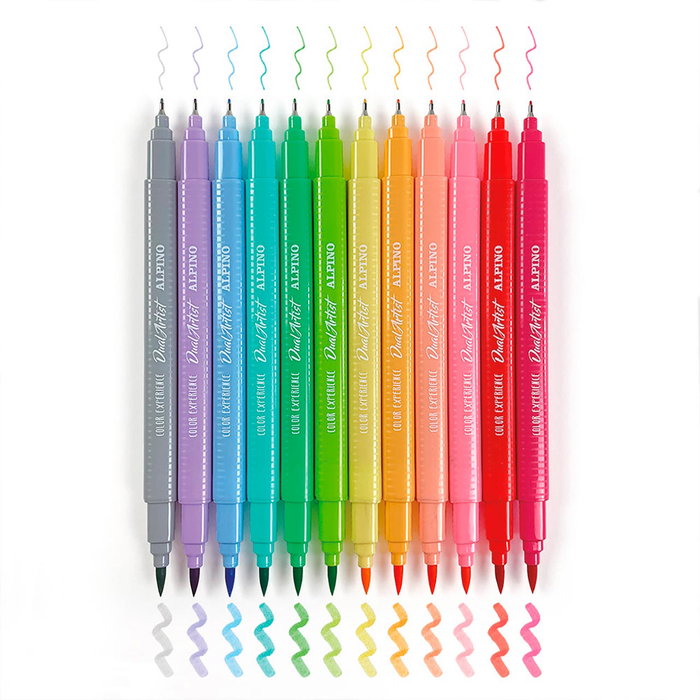 Alpino Kit Lettering Color Experience - 12 Marqueurs Doubles Pastel, Cahier de Lettering et Guide d'Initiation