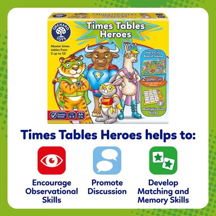 Orchard - Jeu éducatif Time Tables Heroes - Jeu de société et bingo pour pratiquer les tables de multiplication de 2 à 12