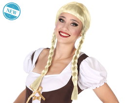 Peluca Rubia Con Trenzas - Perruque Longue Blonde Tresses 180g, Flequillo, Déguisement Tirolese, Médiéval, Campagnarde