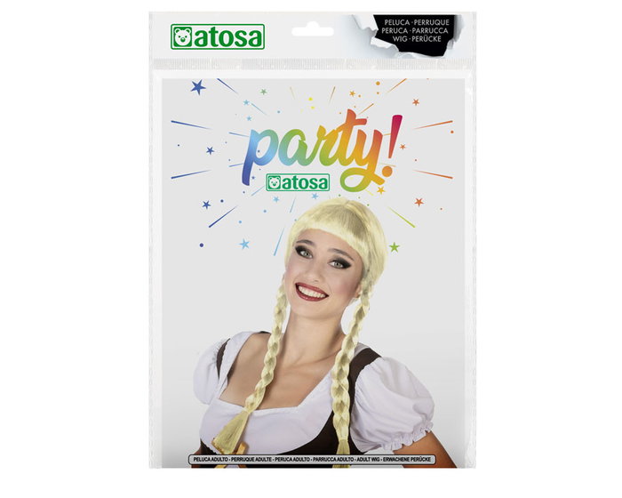Peluca Blonde Con Trenzas - Perruque avec tresses longues blonde de 180g pour déguisement tirolese, paysanne ou médiéval