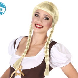 Peluca Rubia Con Trenzas - Perruque Longue Blonde Tresses 180g, Flequillo, Déguisement Tirolese, Médiéval, Campagnarde