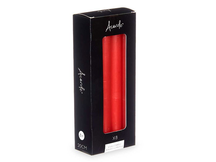 Acorde Lot de 8 bougies cierges rouges 20 cm 8 heures (Set de 12)