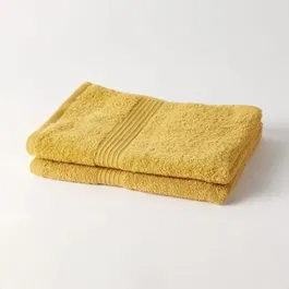 Today Essential - Lot de 2 serviettes de bain 50x90 cm en Coton 100% (450 g/m²) coloris ocre - Douceur exceptionnelle