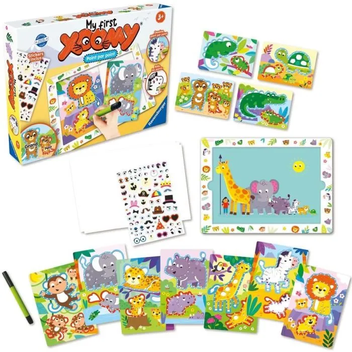 Ravensburger - My First Xoomy 23752, Jeu Créatif pour Apprendre à Dessiner dès 3 Ans avec des Animaux de la Savane, Point par Point, Mes Premiers Dessins