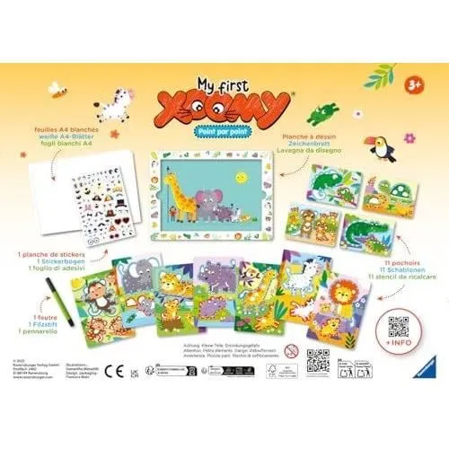 Ravensburger - My First Xoomy 23752, Jeu Créatif pour Apprendre à Dessiner dès 3 Ans avec des Animaux de la Savane, Point par Point, Mes Premiers Dessins