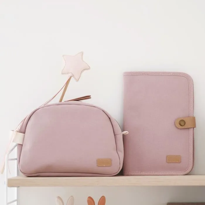 Beaba - Protège-carnet de santé canvas, rose poudré, 100% polyester imperméable, 17.5 x 25 cm