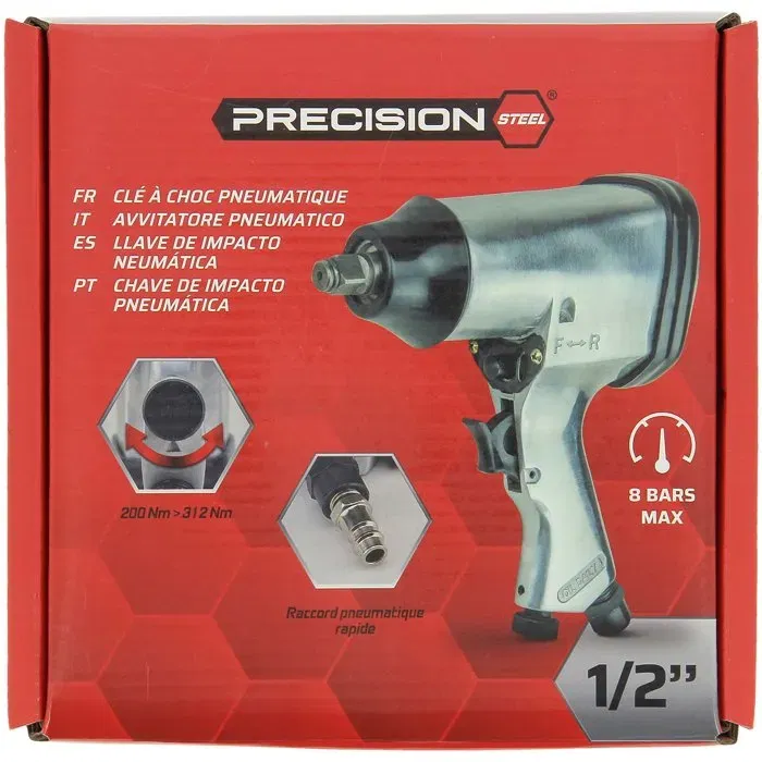 Precision Steel - Clé à choc pneumatique 1/2" - Carré 1/2" - Couple réglable 4 positions jusqu'à 312 Nm - Rotation réversible