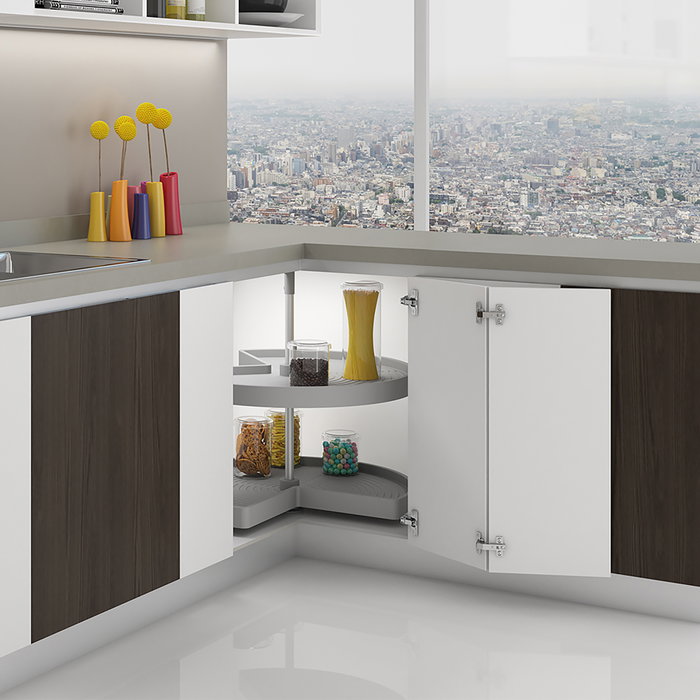Emuca jeu de plateaux rotatifs Shelvo 3/4, pour module de 800mm, plastique et aluminium, Gris