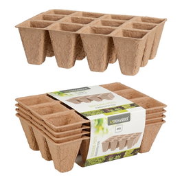 Progarden Lot de 4 plateaux de semis biodégradables en carton recyclé 12 alvéoles 16x12x5 cm