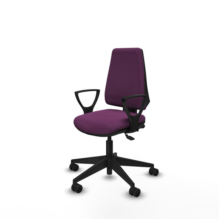 Chaise Elche Asynchrone Cuir écologique Pourpre Base pyramidale noire Accoudoirs fixes Sans appui-tête Roulettes 65mm nylon