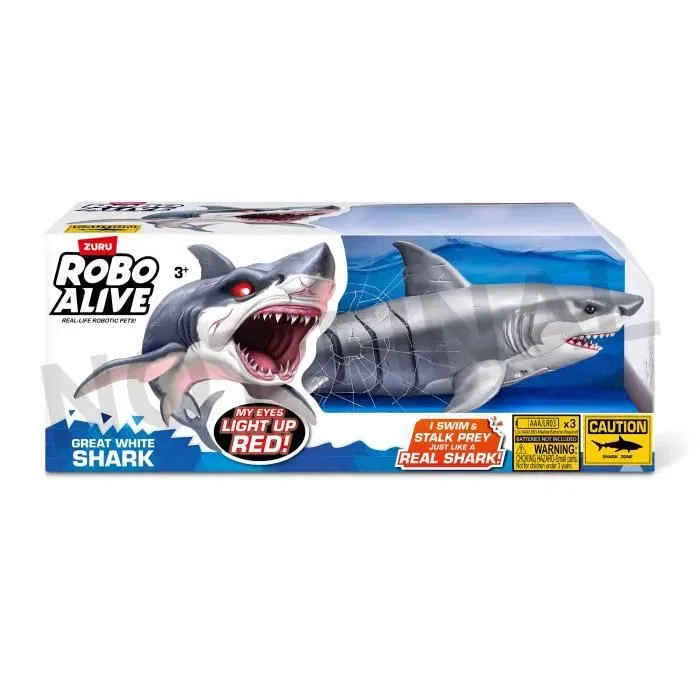 Zuru Shark Attack Robo Alive - Grand requin blanc jouet interactif avec mouvements réalistes et yeux brillants