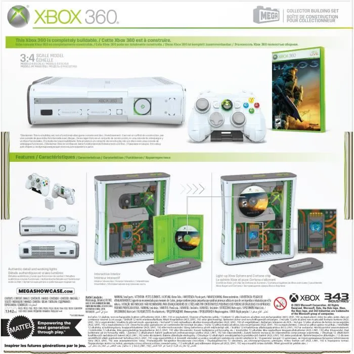 MEGA - Coffret de Construction Maquette Xbox 360 - 1342 Pièces avec Manette LED et Disque Dur Amovible - Réplique Interactive pour Adultes
