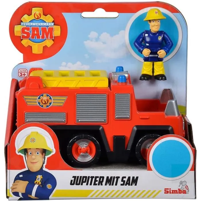 Silvertorn Mini Véhicule Sam le Pompier Camion Jupiter 17 cm avec Figurine Articulée - Jeu pour Enfants à Partir de 3 Ans