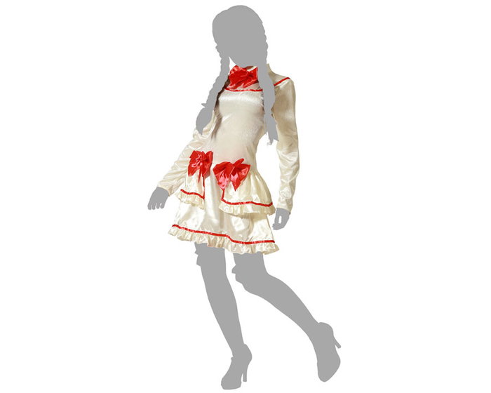 Déguisement Poupée de Porcelaine Femme Adulte Robe Beige Nœuds Rouges Halloween XS-S